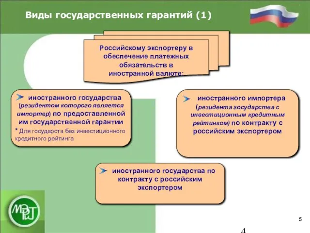 Виды государственных гарантий (1) иностранного государства (резидентом которого является импортер) по предоставленной