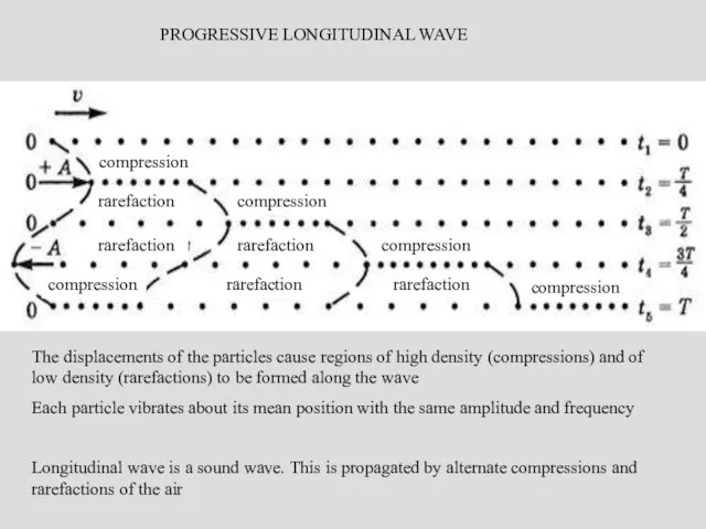 PROGRESSIVE LONGITUDINAL WAVE The displacements of the particles cause regions of high
