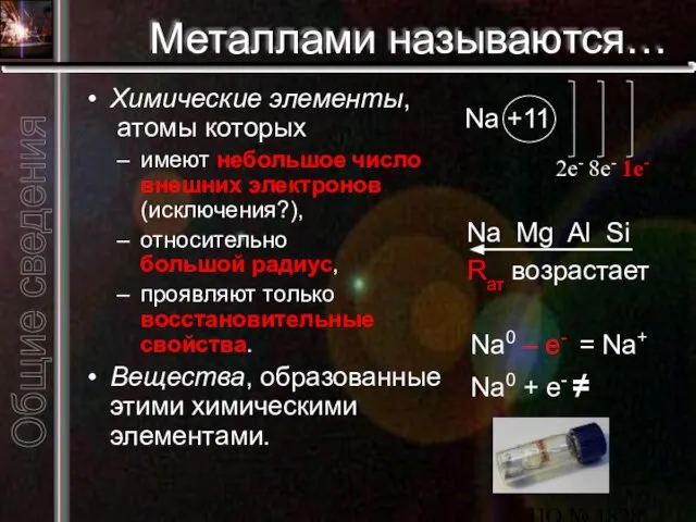 ЦО № 1828 "Сабурово" Металлами называются… Химические элементы, атомы которых имеют небольшое