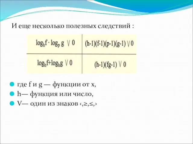 И еще несколько полезных следствий : где f и g — функции