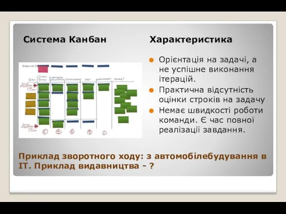 Приклад зворотного ходу: з автомобілебудування в ІТ. Приклад видавництва - ? Система