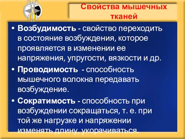 Свойства мышечных тканей Возбудимость - свойство переходить в состояние возбуждения, которое проявляется