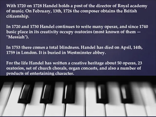 With 1720 on 1728 Handel holds a post of the director of