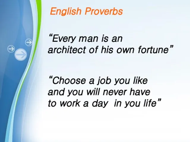 English Proverbs “Every man is an architect of his own fortune” “Choose