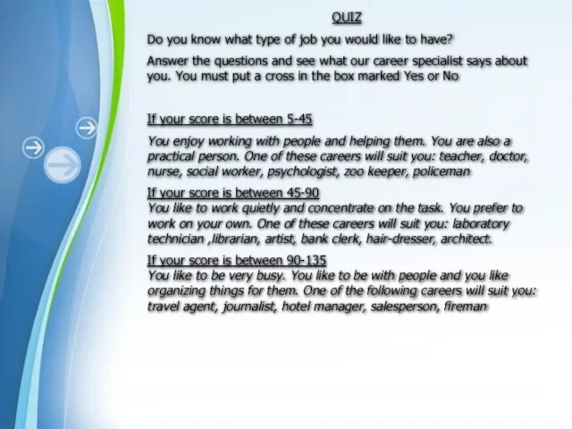 QUIZ Do you know what type of job you would like to