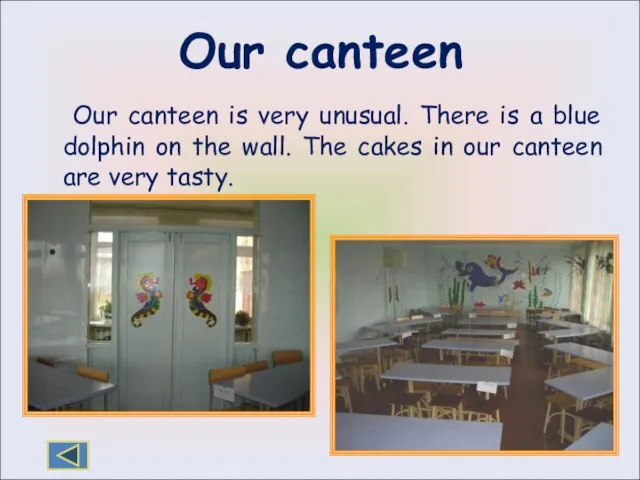 Our canteen Our canteen is very unusual. There is a blue dolphin