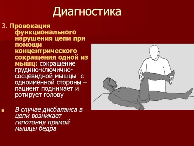 Диагностика 3. Провокация функционального нарушения цепи при помощи концентрического сокращения одной из