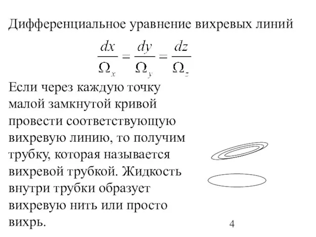 Дифференциальное уравнение вихревых линий Если через каждую точку малой замкнутой кривой провести