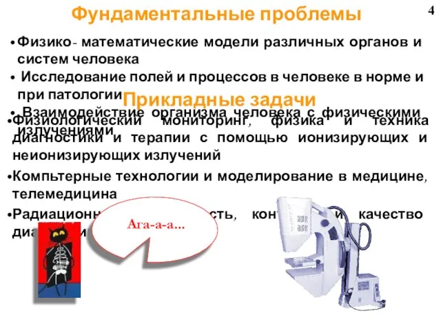 4 Фундаментальные проблемы Физико- математические модели различных органов и систем человека Исследование