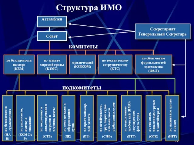 Структура ИМО Секретариат Генеральный Секретарь Ассамблея