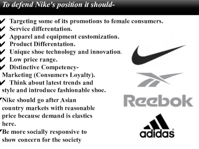 To defend Nike's position it should- Targeting some of its promotions to