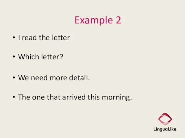 Example 2 I read the letter Which letter? We need more detail.