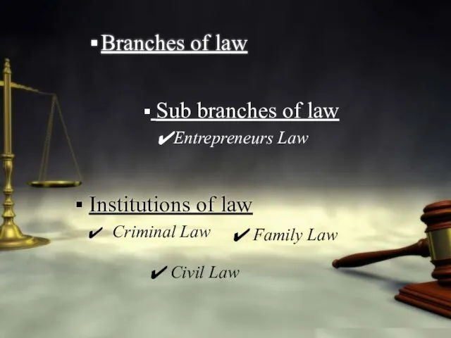 Institutions of law Criminal Law Branches of law Family Law Civil Law