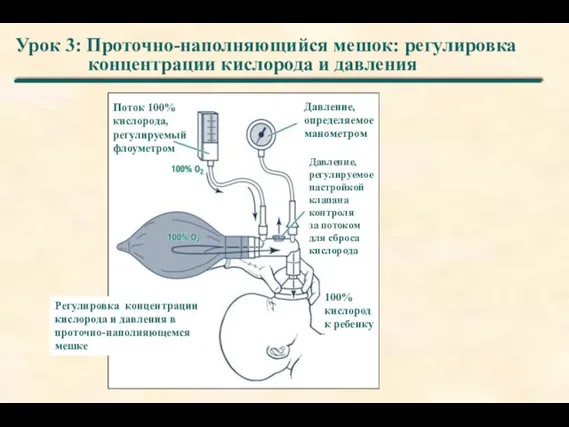 Урок 3: Проточно-наполняющийся мешок: регулировка концентрации кислорода и давления Регулировка концентрации кислорода