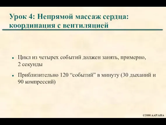 Урок 4: Непрямой массаж сердца: координация с вентиляцией Цикл из четырех событий