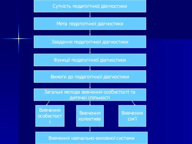 Сутність педагогічної діагностики Функції педагогічної діагностики Вимоги до педагогічної діагностики Загальні методи