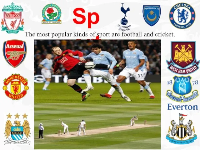 Sport The most popular kinds of sport are football and cricket.