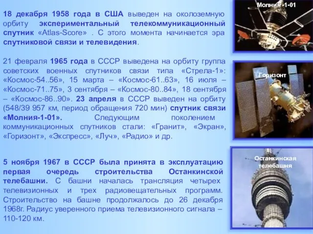 18 декабря 1958 года в США выведен на околоземную орбиту экспериментальный телекоммуникационный