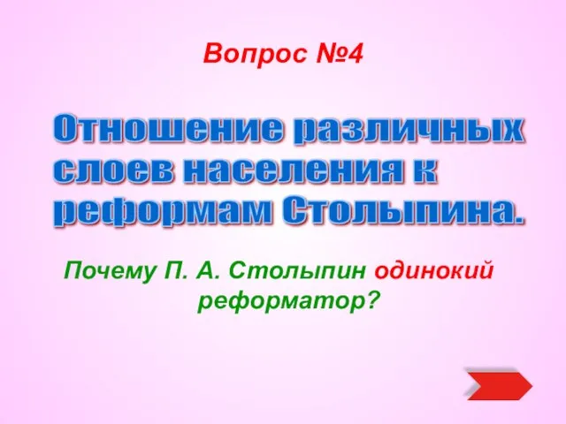 Вопрос №4 Почему П. А. Столыпин одинокий реформатор? Отношение различных слоев населения к реформам Столыпина.