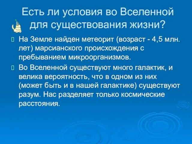 Есть ли условия во Вселенной для существования жизни? На Земле найден метеорит