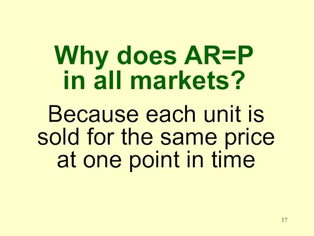 Why does AR=P in all markets? Because each unit is sold for