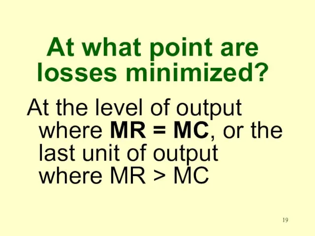 At what point are losses minimized? At the level of output where