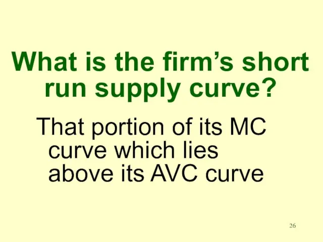 What is the firm’s short run supply curve? That portion of its