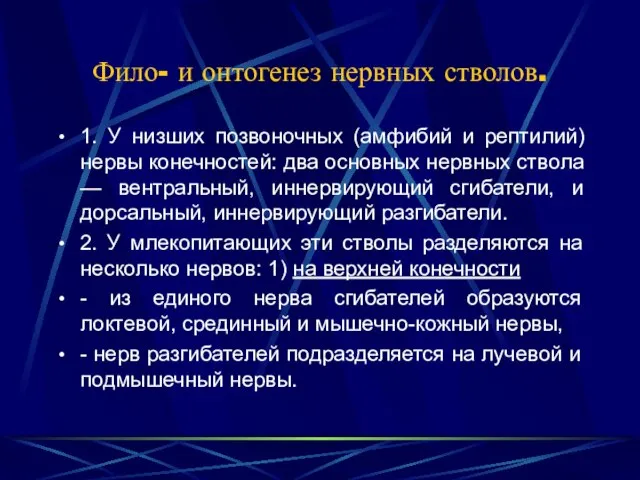 Фило- и онтогенез нервных стволов. 1. У низших позвоночных (амфибий и рептилий)