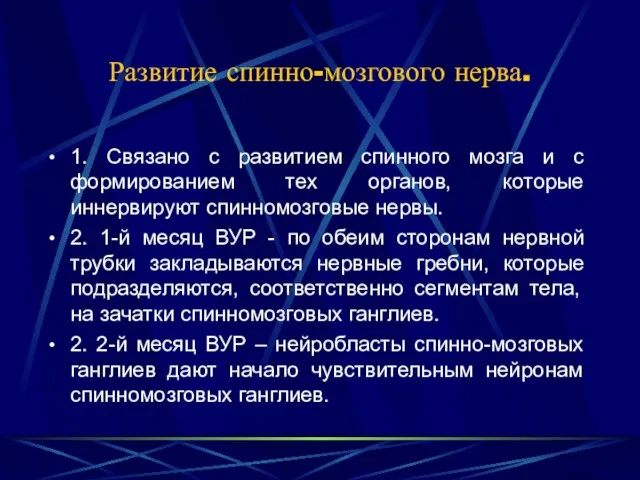 Развитие спинно-мозгового нерва. 1. Связано с развитием спинного мозга и с формированием