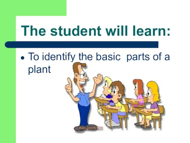 The student will learn: To identify the basic parts of a plant