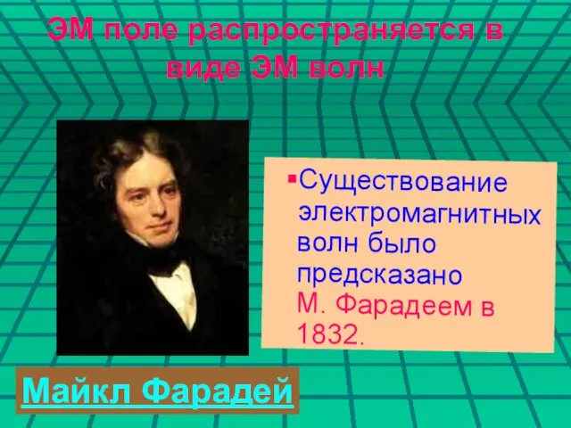 ЭМ поле распространяется в виде ЭМ волн Существование электромагнитных волн было предсказано