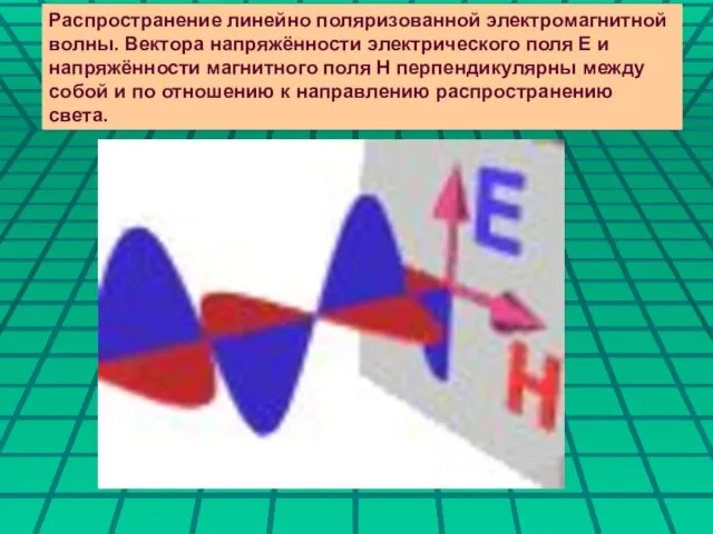 . Распространение линейно поляризованной электромагнитной волны. Вектора напряжённости электрического поля E и