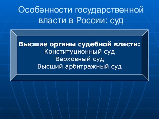 Особенности государственной власти в России: суд Высшие органы судебной власти: Конституционный суд