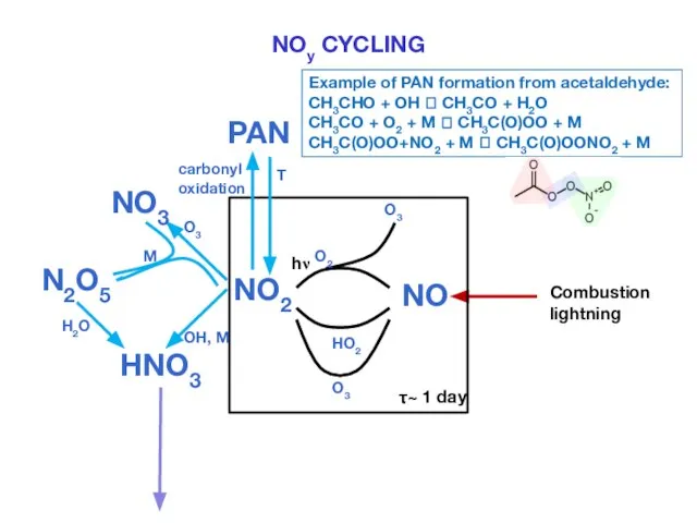 NOy CYCLING HO2 NO NO2 hν O3 O3 O2 Combustion lightning HNO3