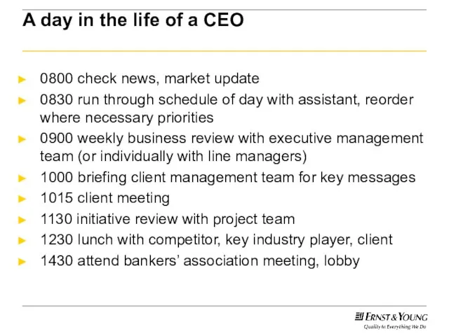 A day in the life of a CEO 0800 check news, market