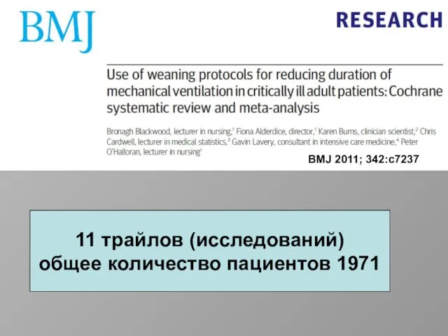 11 трайлов (исследований) общее количество пациентов 1971 BMJ 2011; 342:c7237