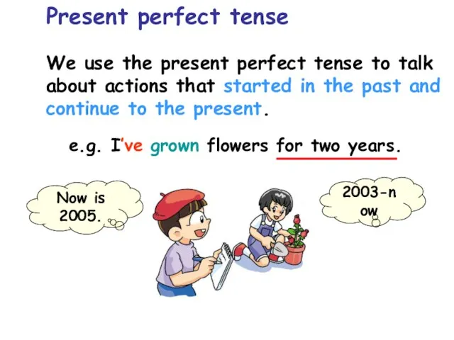 We use the present perfect tense to talk about actions that started