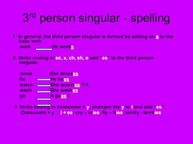 3rd person singular - spelling 1. In general, the third person singular