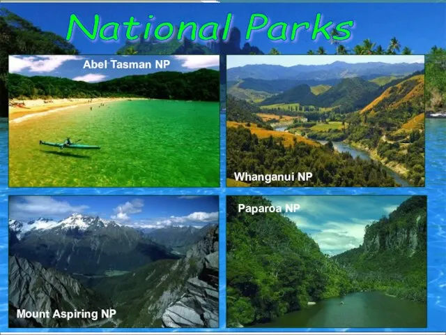 Abel Tasman NP Mount Aspiring NP Whanganui NP Paparoa NP National Parks