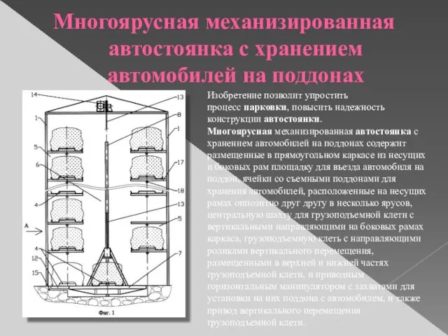 Многоярусная механизированная автостоянка с хранением автомобилей на поддонах Изобретение позволит упростить процесс