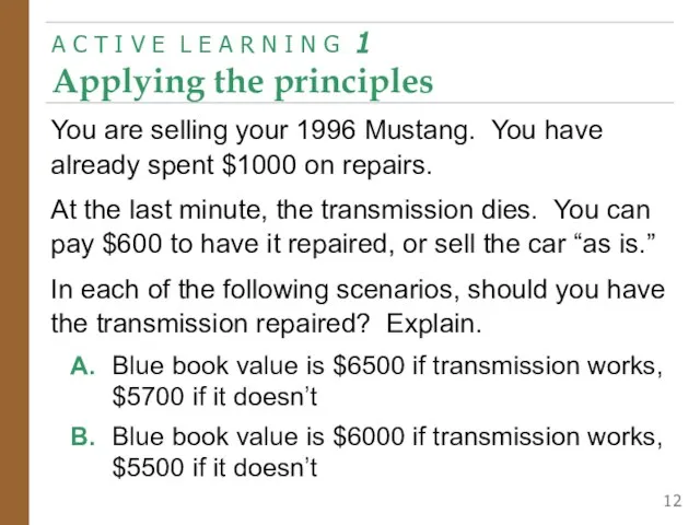 You are selling your 1996 Mustang. You have already spent $1000 on