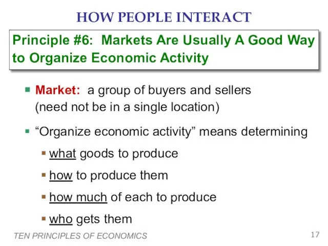 TEN PRINCIPLES OF ECONOMICS HOW PEOPLE INTERACT Market: a group of buyers