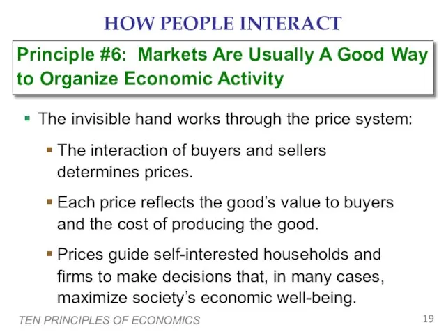 TEN PRINCIPLES OF ECONOMICS HOW PEOPLE INTERACT The invisible hand works through
