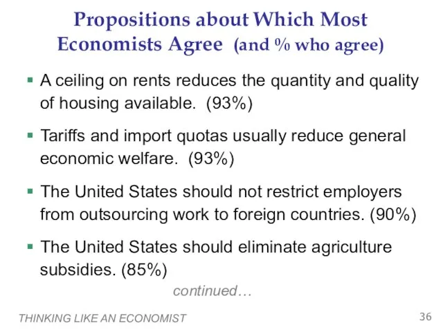 THINKING LIKE AN ECONOMIST Propositions about Which Most Economists Agree (and %