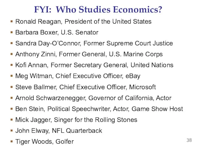 FYI: Who Studies Economics? Ronald Reagan, President of the United States Barbara
