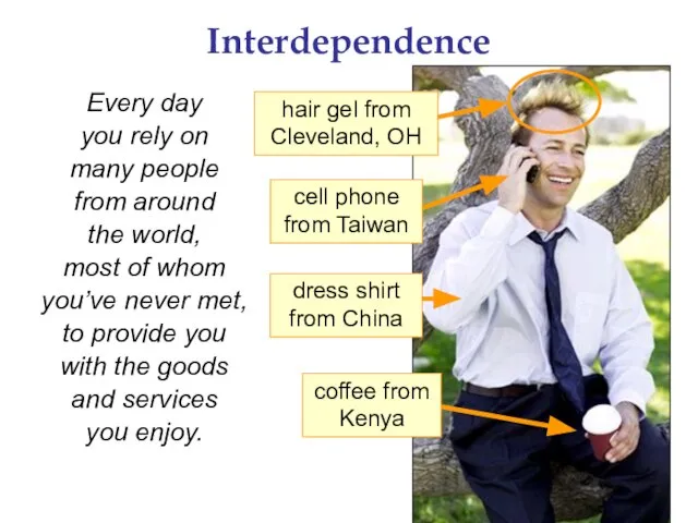 Interdependence Every day you rely on many people from around the world,