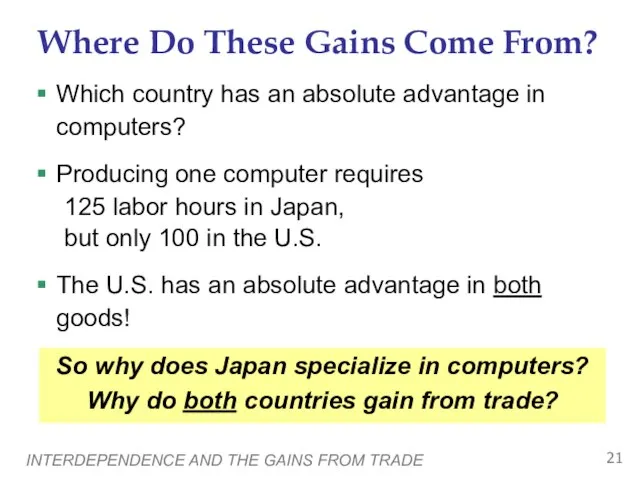 INTERDEPENDENCE AND THE GAINS FROM TRADE Where Do These Gains Come From?