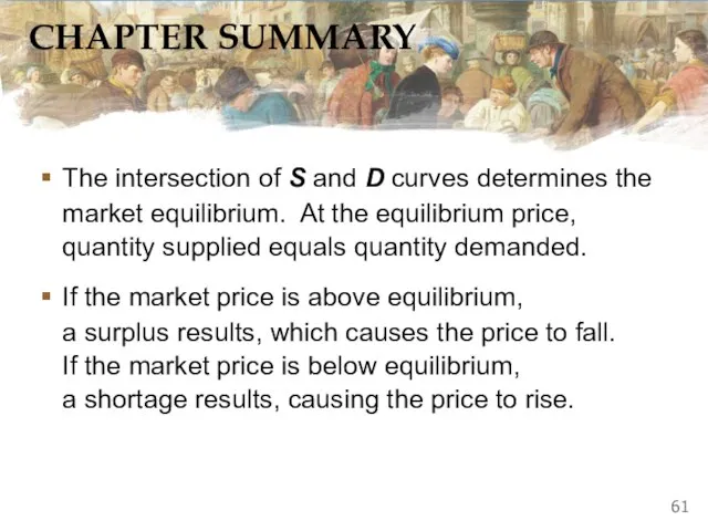 CHAPTER SUMMARY The intersection of S and D curves determines the market