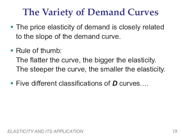 ELASTICITY AND ITS APPLICATION The Variety of Demand Curves The price elasticity