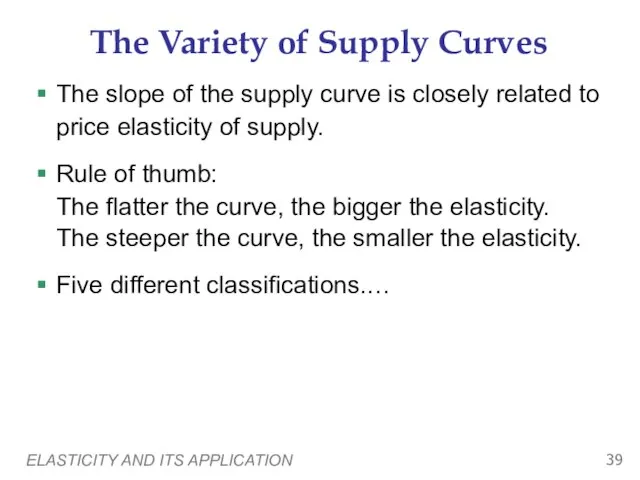 ELASTICITY AND ITS APPLICATION The Variety of Supply Curves The slope of